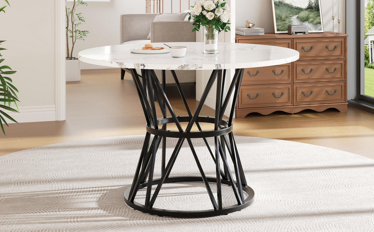 ESSTISCH, MDF mit Marmoroptik & Metallgestell, 100/100/76 cm, Schwarz - Schwarz, Holzwerkstoff (100/100/76cm) - Redom