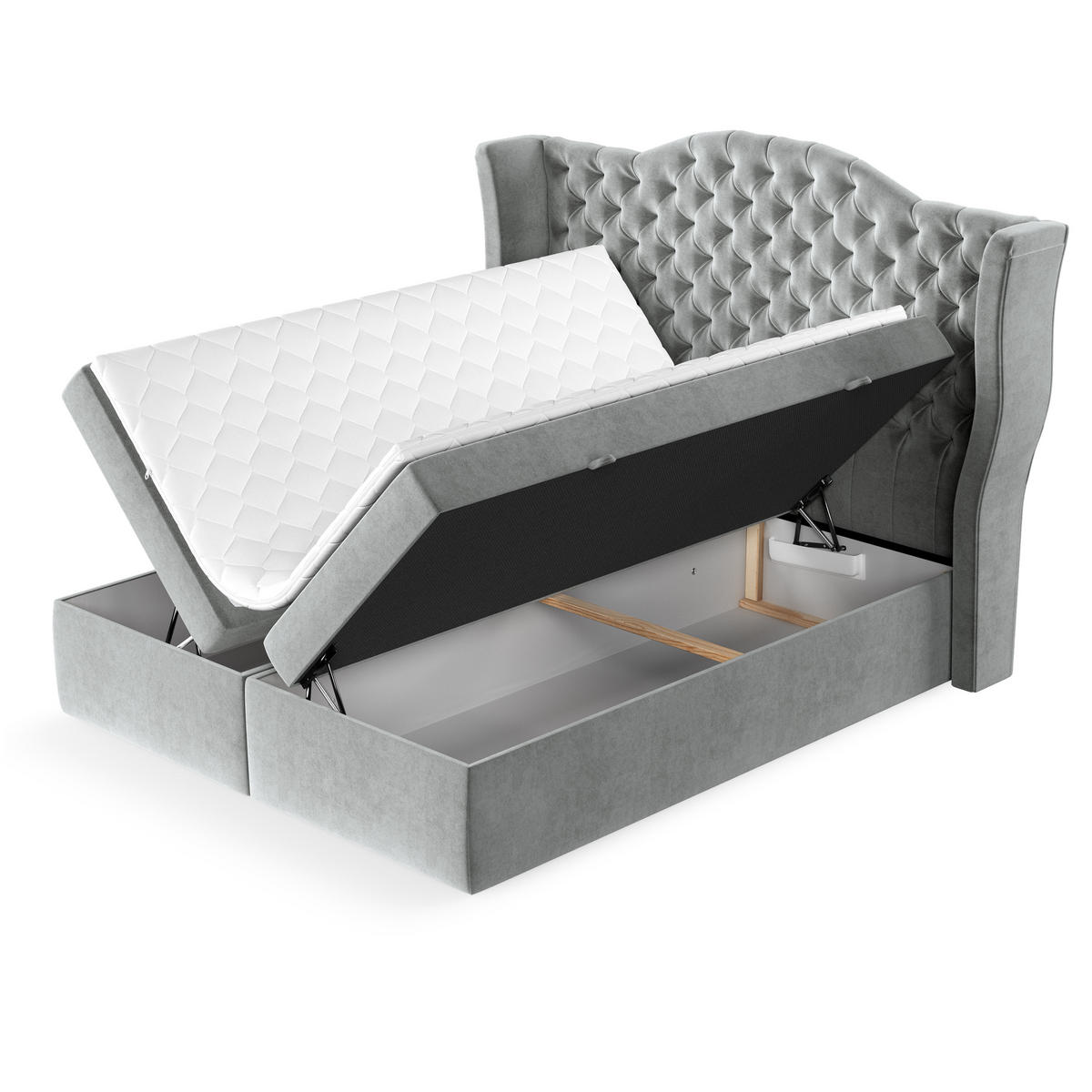 BOXBETT Royal Grau 160/200 cm im Samtstoff - Schwarz/Grau, Holz/Holzwerkstoff (160/200cm) - Maison de Reve