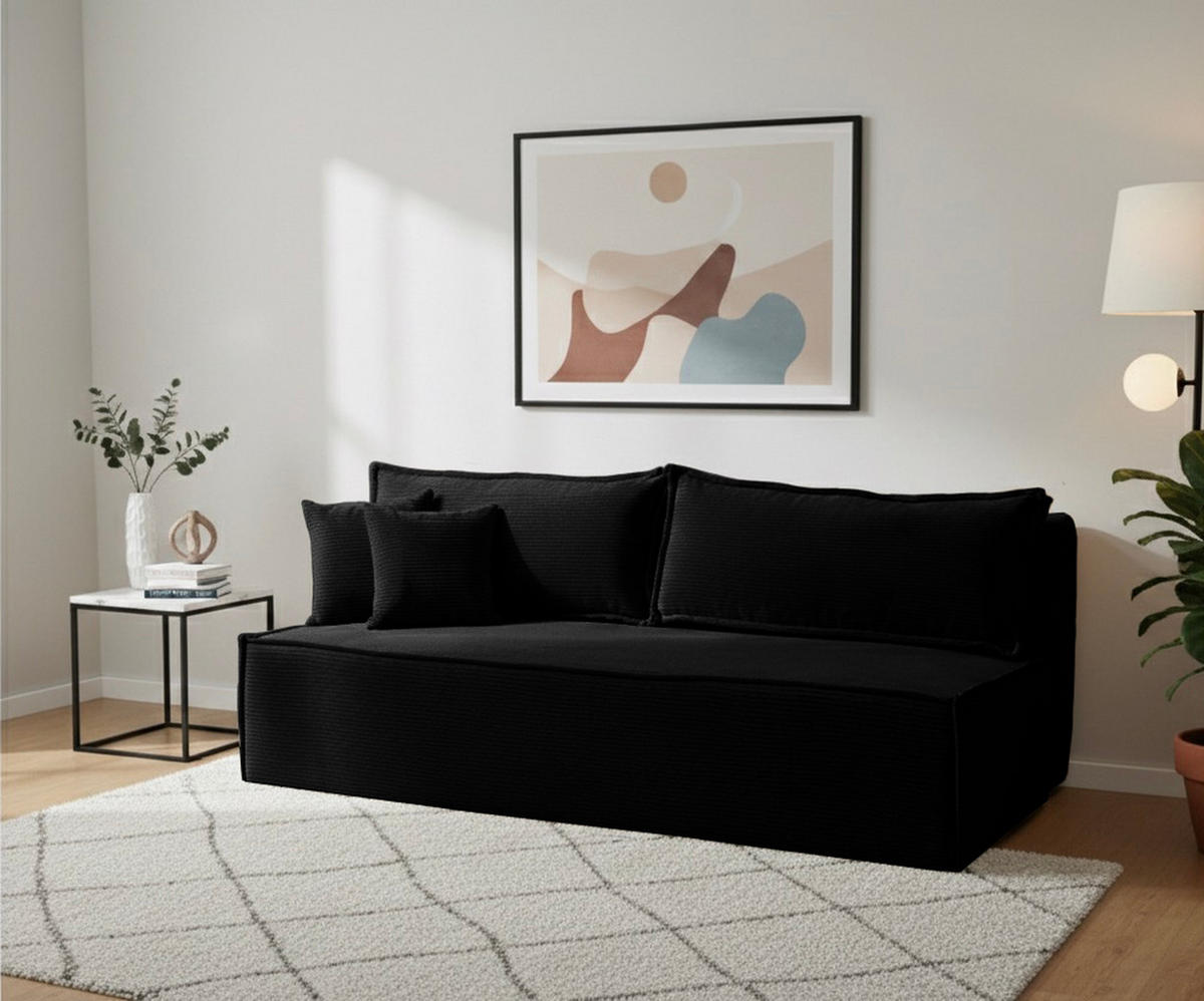 SCHLAFSOFA TIMO, Sofa mit Schlaffunktion und Bettkasten, Farbe: Schwarz, Cordstoff - Schwarz, Textil (200/80/93cm) - VENASI MÖBEL