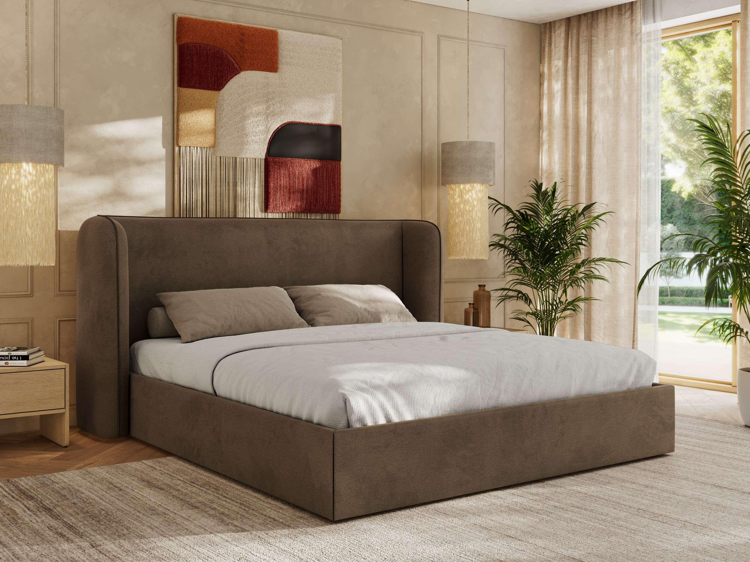 POLSTERBETT EMORA CLASSIC 160/200 - Braun Velvet - Multipocket-Matratze - Braun, Textil (160/200cm) - MKS