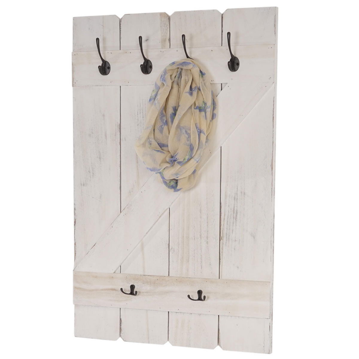 WANDGARDEROBE 91x60x10cm 6 Haken Weiß shabby - Weiß, Holz (60/91/10cm) - BERLINLODGE