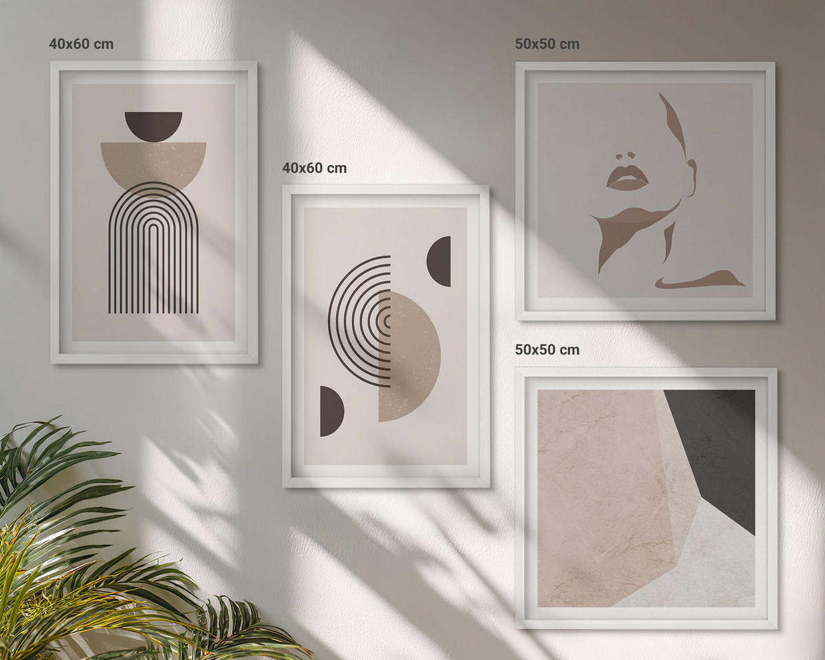 BILDER SET 4er Set - 50x50 cm & 40x60 cm Weißer Rahmen - Abstrakte Gesichtsformen - Weiß, Kunststoff (50/50cm) - TULUP