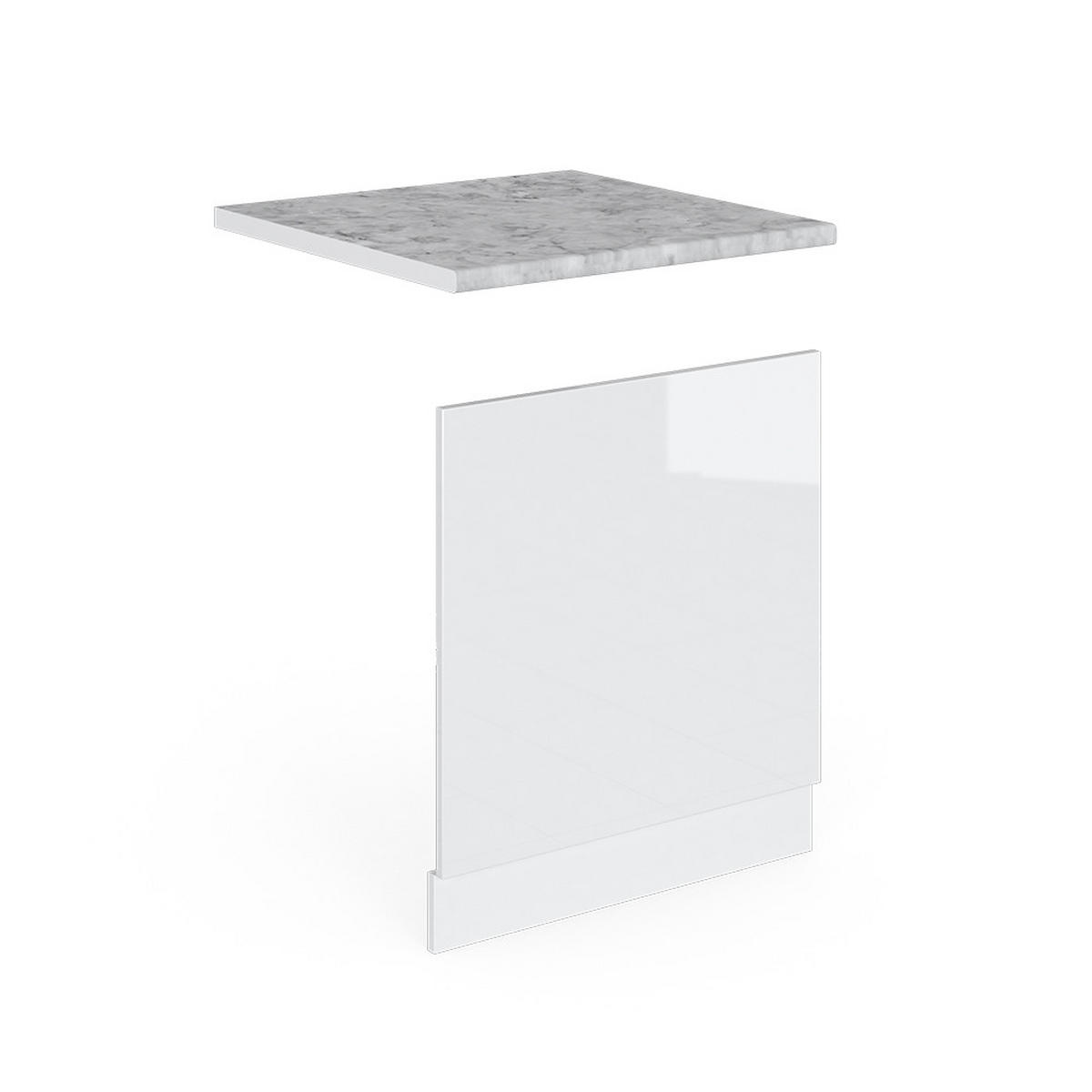 FRONTBLENDE R-Line Weiß Hochglanz 60 cm, AP Marmor - Weiß Hochglanz/Weiß, Holzwerkstoff (60/57.2/1.6cm) - Vicco