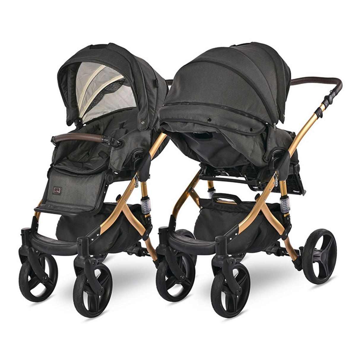 KOMBIKINDERWAGEN Rimini Premium schwarz gold Sportsitz Tragewanne Moskitonetz verstellbar - Schwarz, Metall (112/60/117cm) - Lorelli