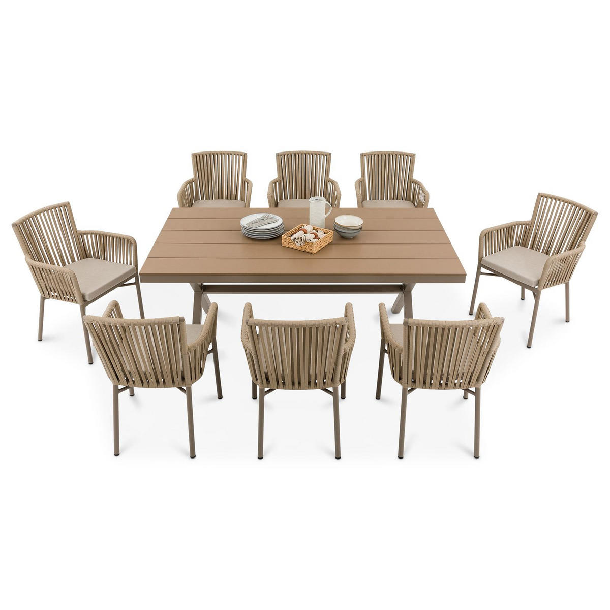 GARTENMÖBEL SET AFUERA 9er Set beige - Beige, Kunststoff - IDIMEX