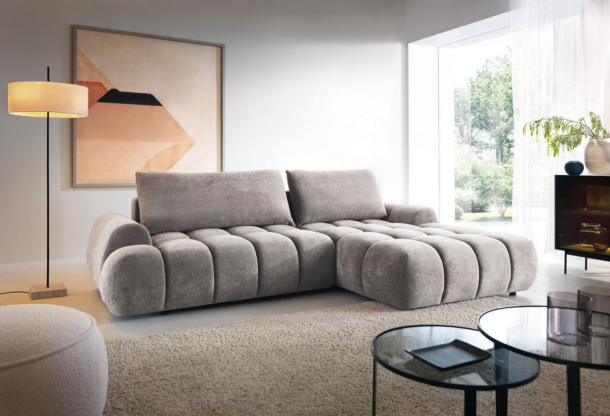 ECKSOFA 280 cm Valerio mit Bettkasten, 280 cm, Rechts, Schlaffunktion, Hellgrau - Hellgrau, Holz (177/280cm) - Emporius