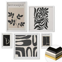 WANDBILDER 5er-Set - 50x50 cm & 20x30 cm & 40x60 cm Weißer Rahmen - Abstrakte Pflanzenmuster - Weiß, Kunststoff (40/60cm) - ArtPrintCave