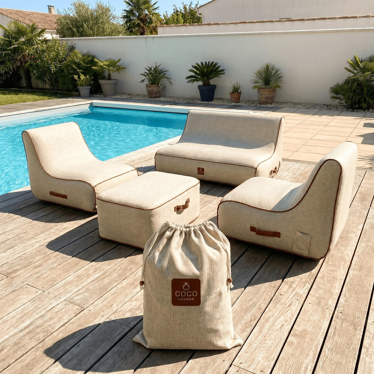 GARTENSET 4-tlg. Weiß - Creme/Weiß, Kunststoff/Textil - Coco Lounge