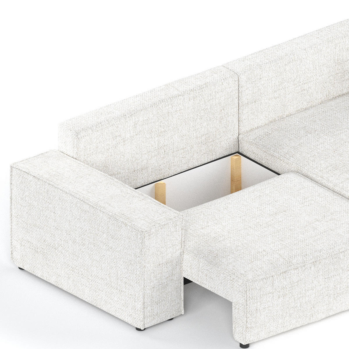 ECKSOFA AVION mit Schlaffunktion Creme im Neve Stoff - Creme/Schwarz, Holz/Holzwerkstoff (253/148cm) - AltaBeds