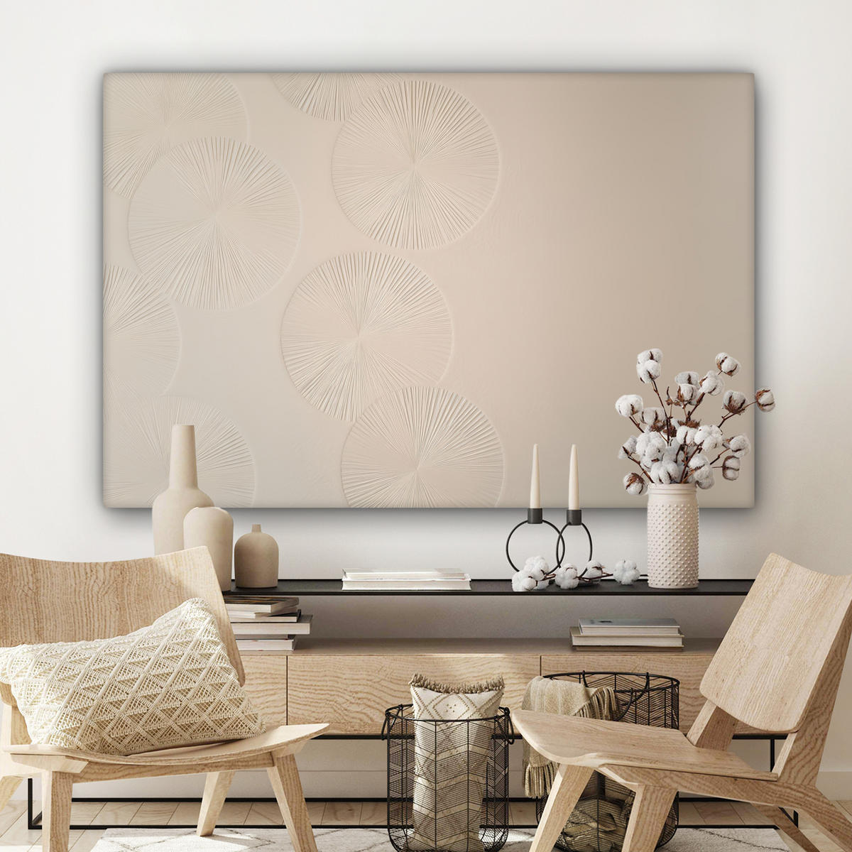 LEINWANDBILD Japandi - Beige - Modern XXL 150x100 cm - Ecru, Textil (150/100cm) - MuchoWow