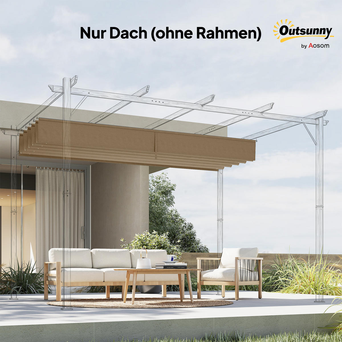 ERSATZDACH für 3 x 3 m Pergola, einziehbar, mit Regenabflusslöchern, wetterfest, Polyester, 250 x 255 cm Braun - Braun, Textil (250/6/255cm)