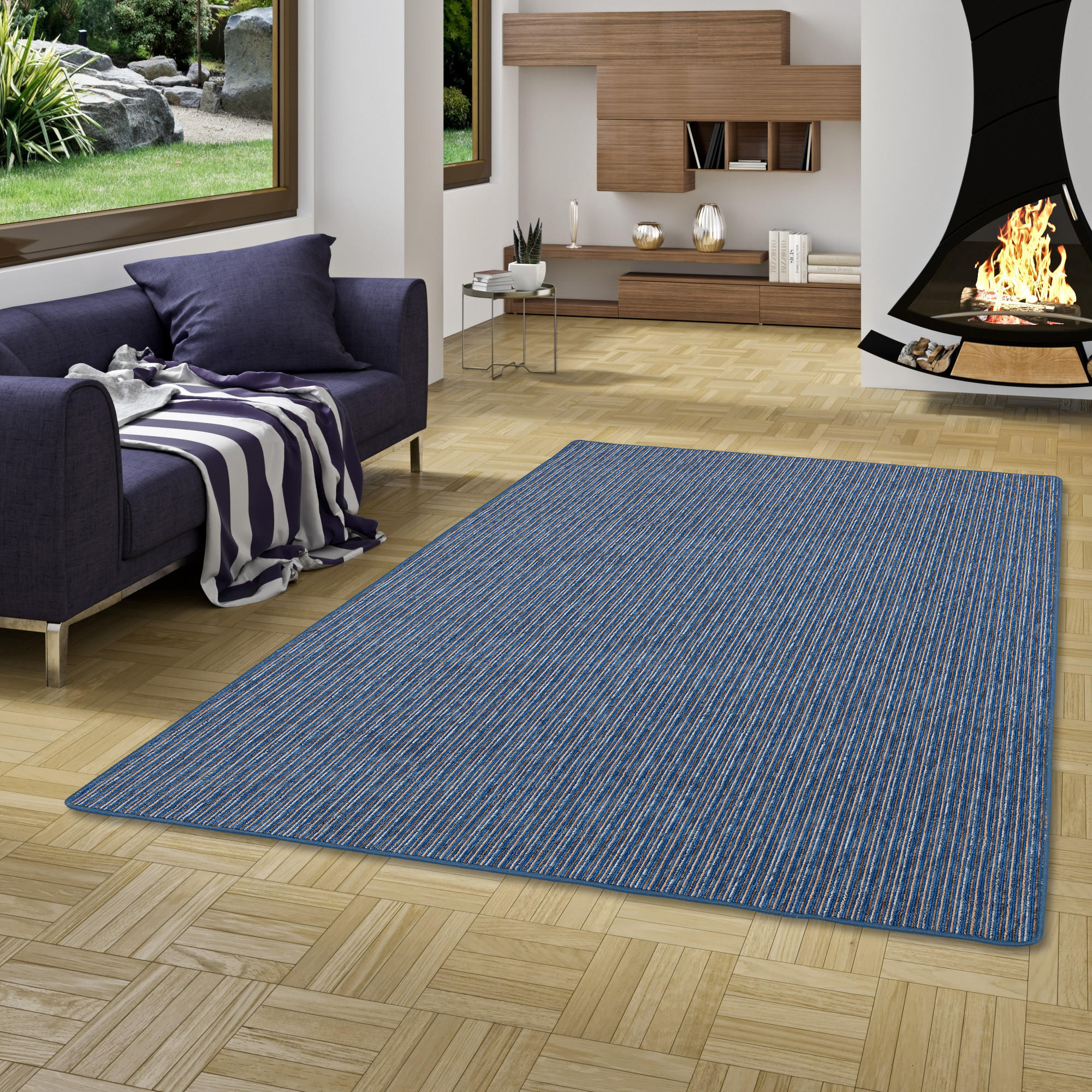 STREIFENBERBER TEPPICH MARTA - Blau, Textil (80/240cm) - Snapstyle