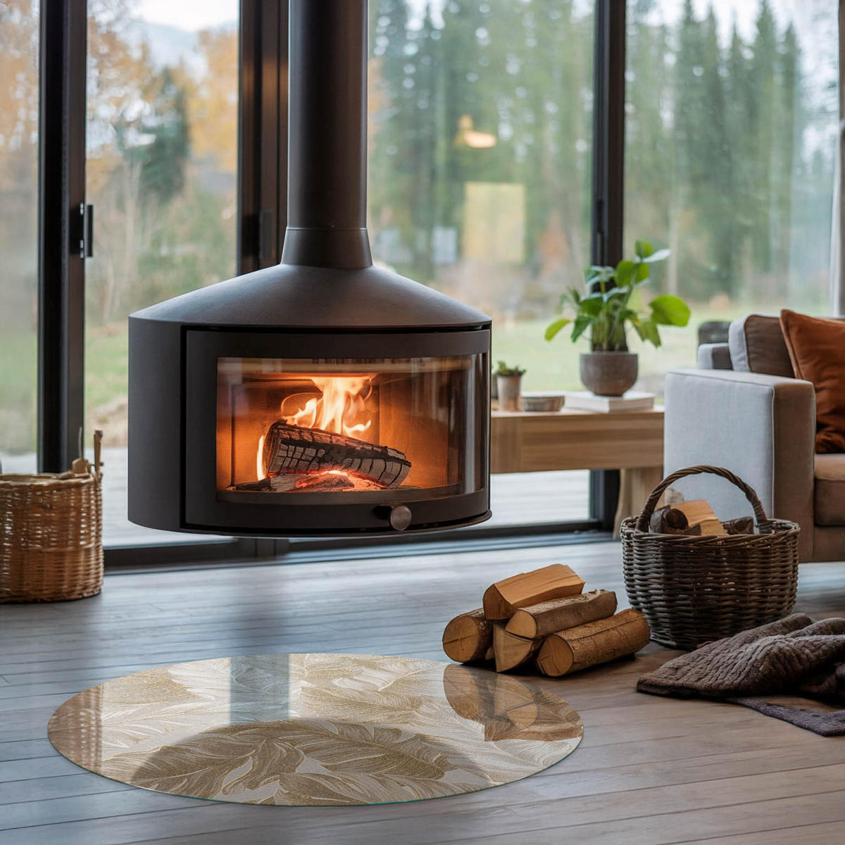 GLASPLATTE für Kamin Ø 90 cm - Beige, Glas (90/90/0.4cm) - TULUP