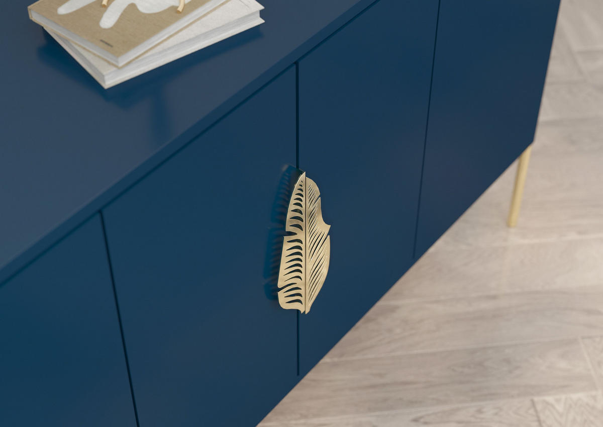 SIDEBOARD Merlin, Marinblau, Goldene Details - Goldfarben/Dunkelblau, Holzwerkstoff/Metall (138/79/40cm) - Skandica