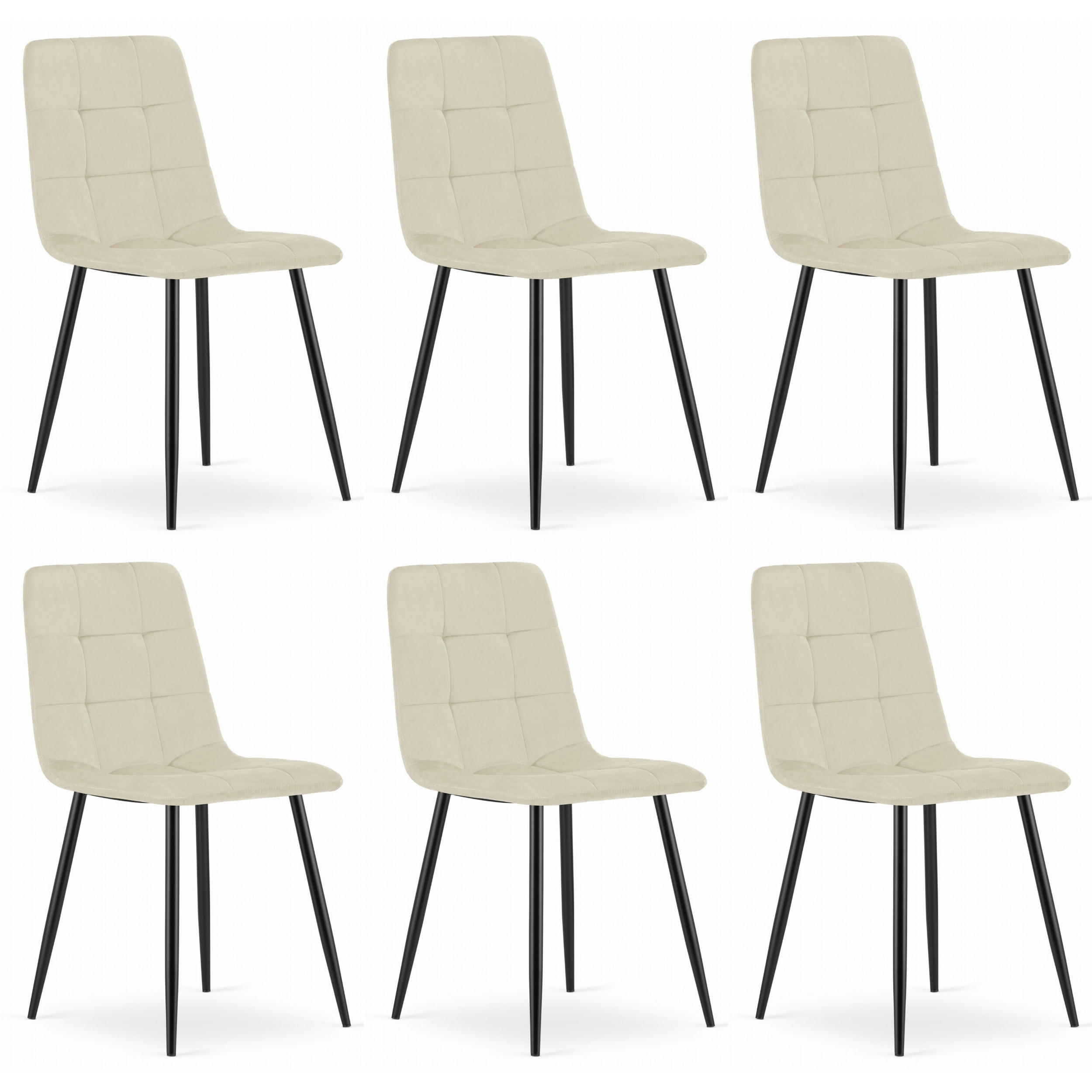 STUHL CETARA 6-er Set, Beige, Schwarz, mit Samtstoff gepolstert - Beige, Textil/Metall (45/87/51cm) - Komodee