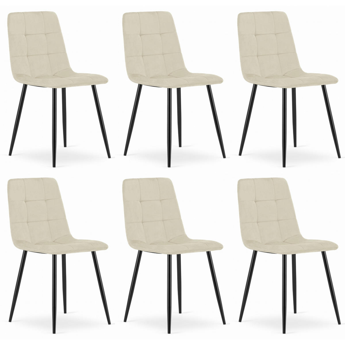 STUHL CETARA 6-er Set, Beige, Schwarz, mit Samtstoff gepolstert - Beige, Textil/Metall (45/87/51cm) - Komodee