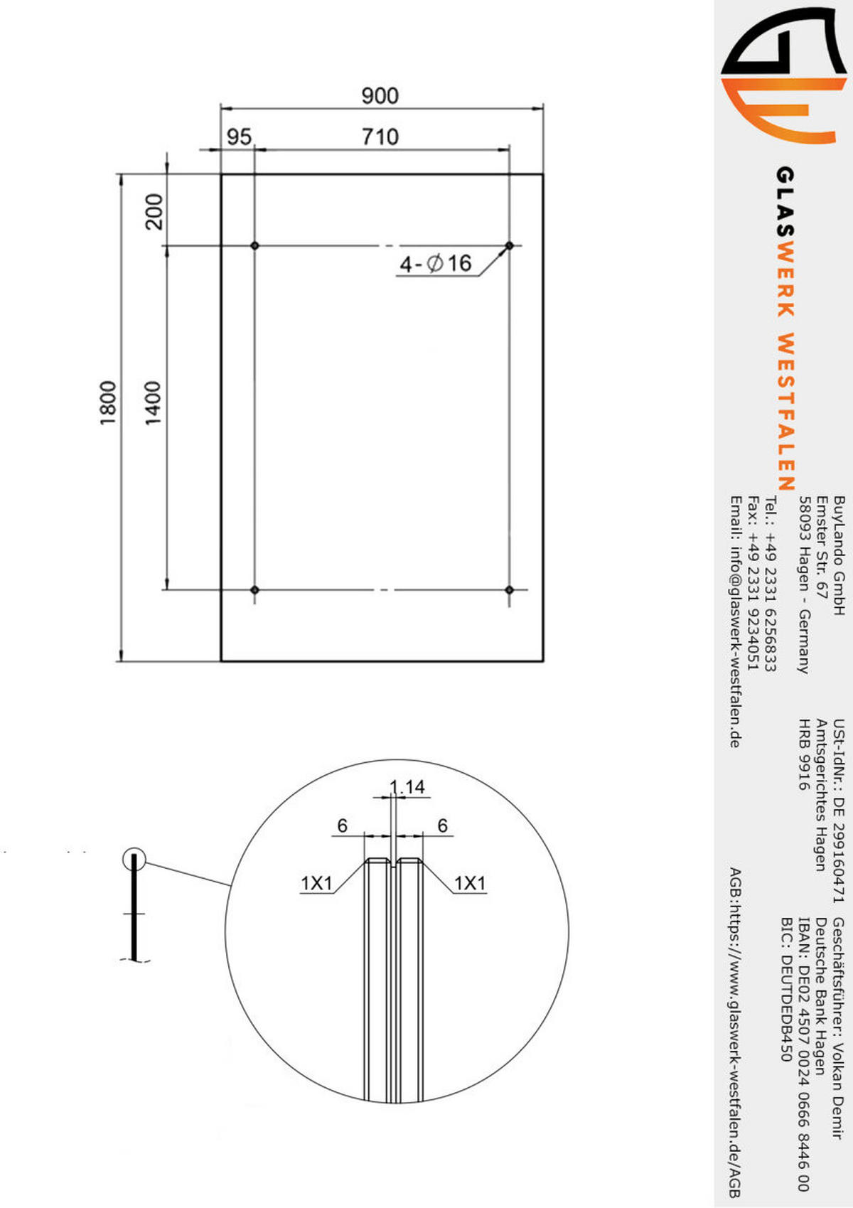 GLASVORDACH 180x90 cm Sicherheitsglas Edelstahl Grauglas LB-Silber - Grau, Glas (180/1.31/90cm) -  Glaswerk Westfalen