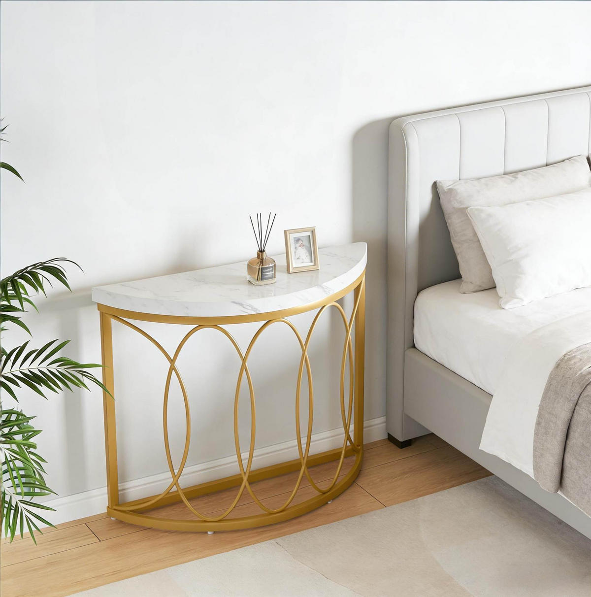 KONSOLENTISCH Halbmond-Design 110 x 35 cm MDF Metall Gold Weiß - Weiß, Metall (110/35/80cm) - Meubliv