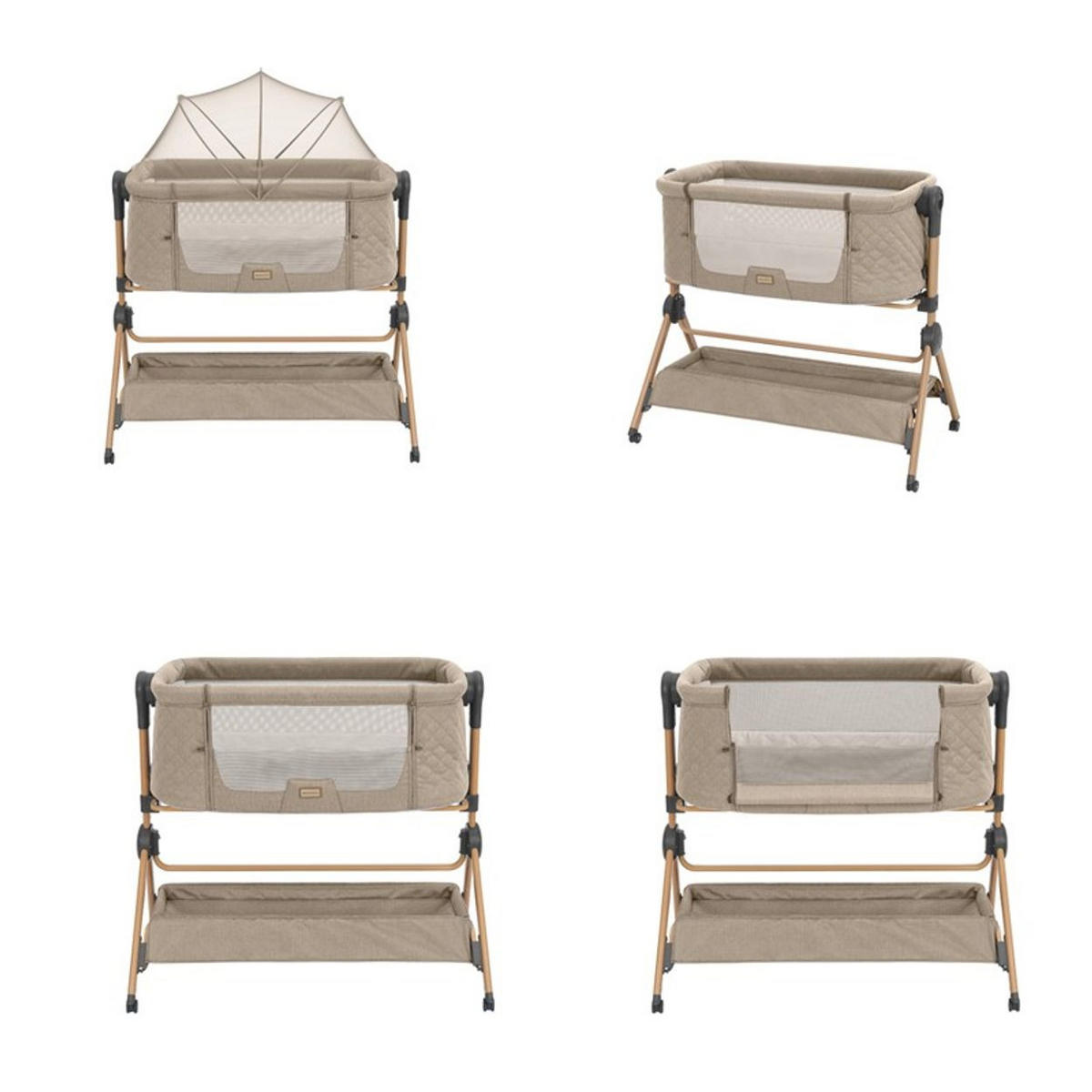 BEISTELLBETT Sleat Me 2 in 1 beige 102 x 60,5 cm, 5-Punkt-Gurt, 3-fach verstellbar, Anti-Reflux - Beige, Metall (60/100cm) - Kikka boo