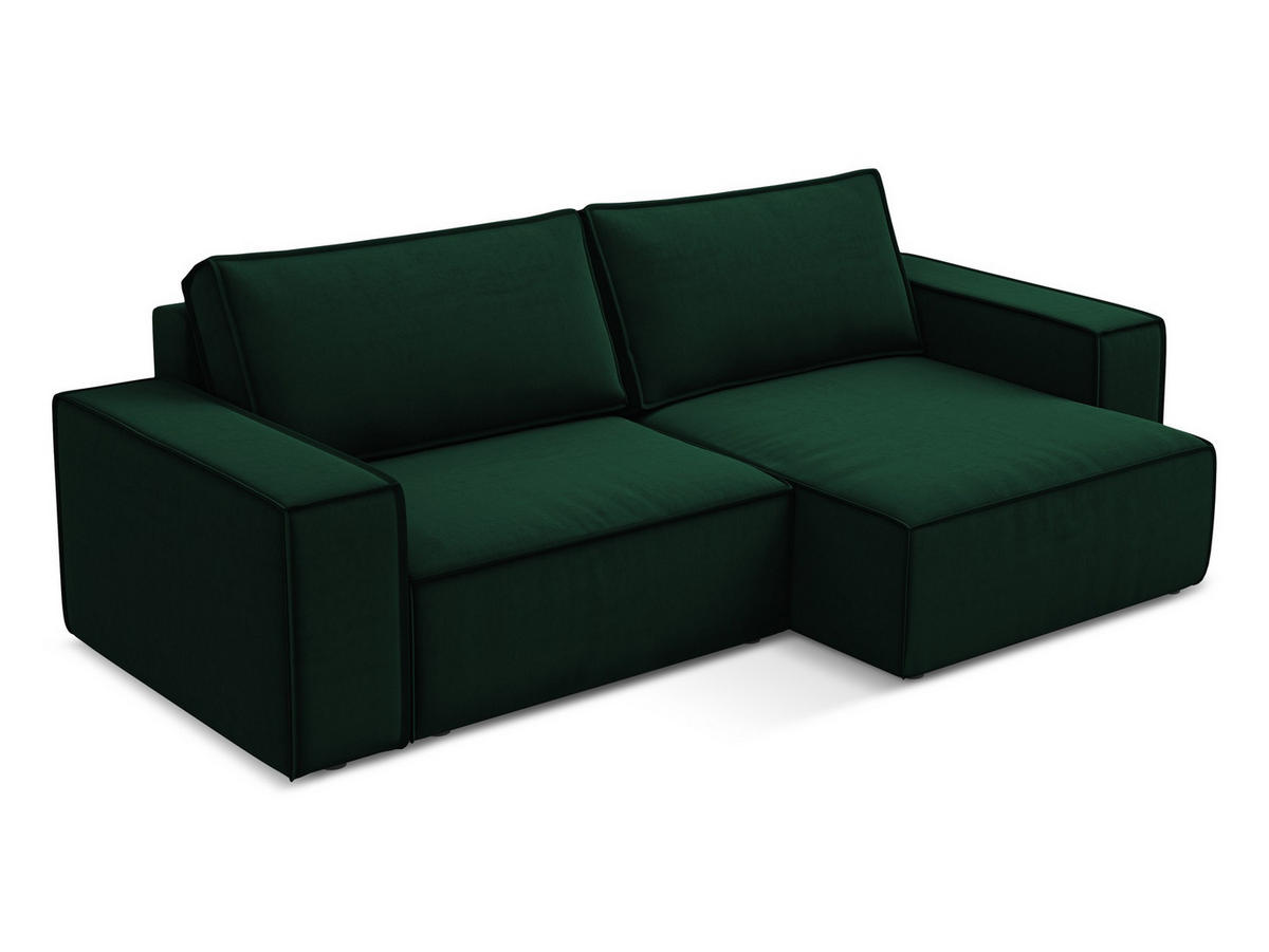 ECKSOFA mit Schlaffunktion Samt Stoff Grün - Dunkelgrün/Schwarz, Kunststoff/Textil (257/148cm) - Makamii