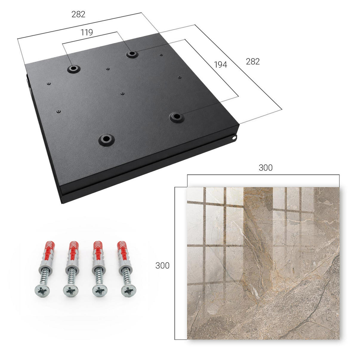 SCHLÜSSELBOX Schwarz 30x30 cm- Türöffnung nach rechts - Natürliche Struktur - Grau, Metall (30/30/5cm) - TULUP
