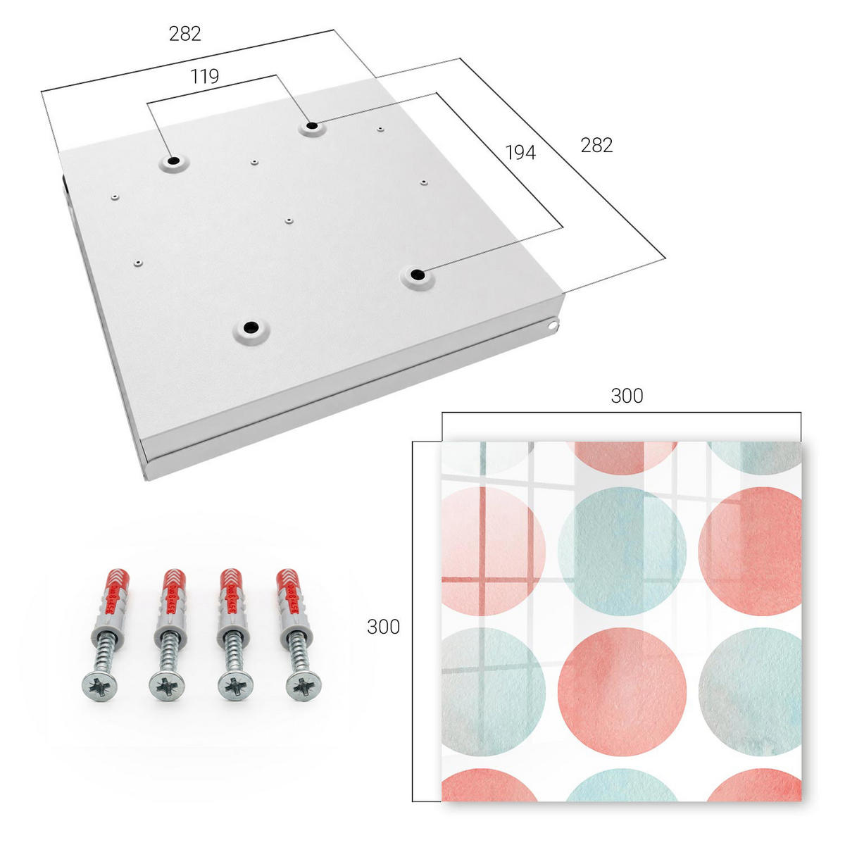 SCHLÜSSELBOX Weiß 30x30 cm – Türöffnung nach rechts - Pastellkreise - Weiß, Metall (30/30/5cm) - TULUP