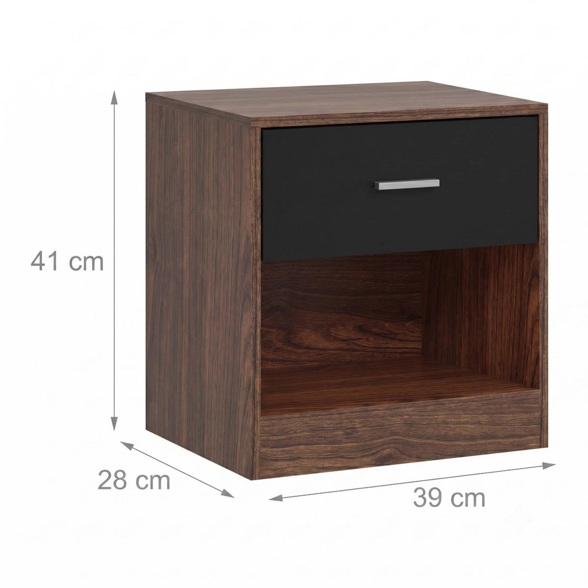 NOČNÝ STOLÍK Hnedý Čierny 2-ks so zásuvkou MDF 41x39x28 cm - hnedá, kompozitné drevo (39/41/28cm) - Relaxdays