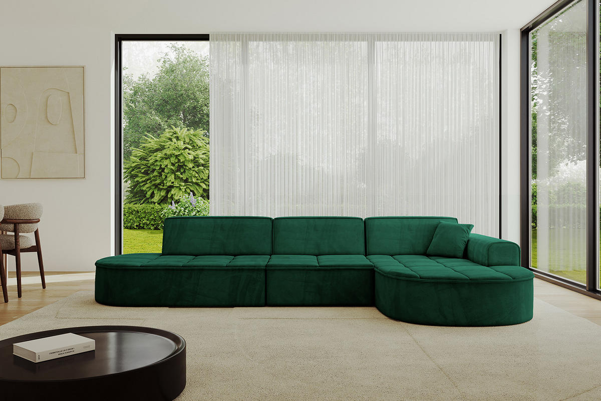 ECKSOFA Ottomane Rechts TARO-L2 - 328x171x79,5 cm Dunkelgrün - Grün, Holzwerkstoff/Textil (328/171cm) - ALTDECOR