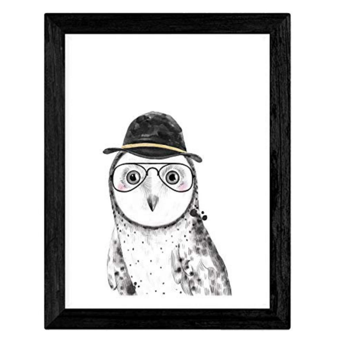 POSTER Set mit 4 Kinder Tiere mit Gläsern A3 Schwarzer Rahmen - Schwarz, Papier (29.7/3cm) - Nacnic