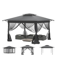 GARTENPAVILLON 4 x 4 m Anthrazit mit Moskitonetz - Anthrazit, Metall (400/285/400cm)