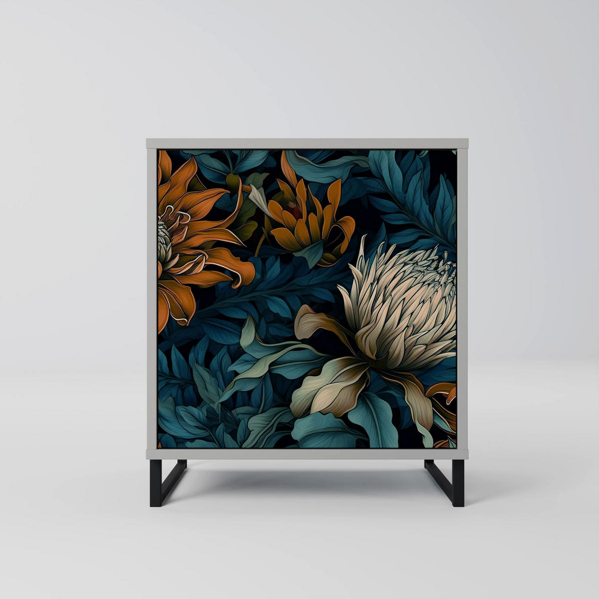 SIDEBOARD MORNING BLOOM, Grau, 57,5x42x57,5 cm, Ohne Füße - Multicolor/Grau, Holzwerkstoff (57.5/57.5/42cm) - SpaceRebels