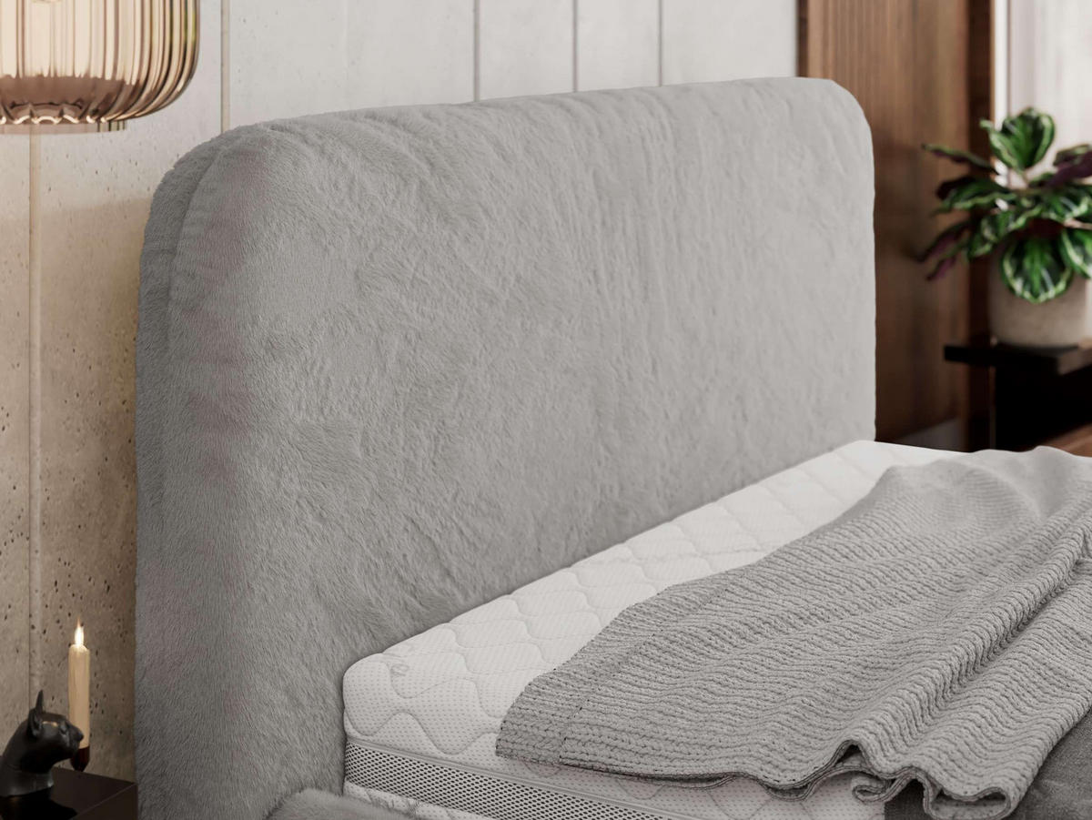 POLSTERBETT BENEA CLASSIC 160/200 - Hellgrau Plüsch - Pocket-Matratze - Hellgrau, Textil (160/200cm) - MKS