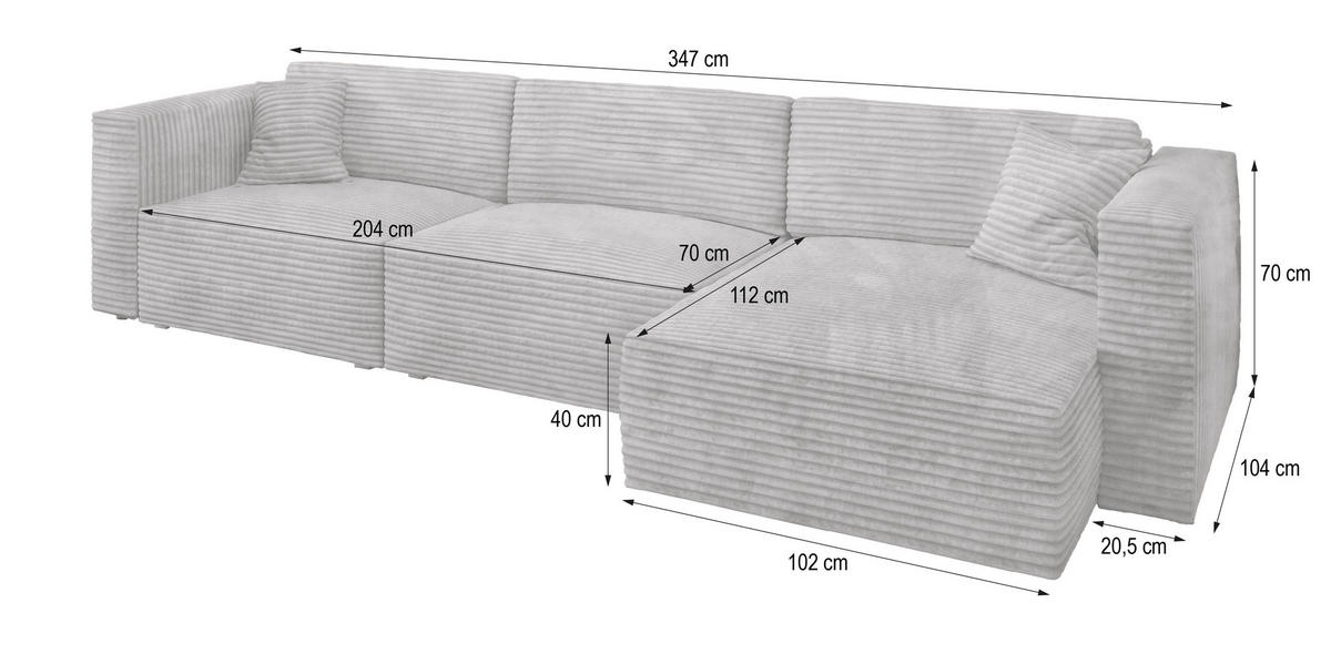 ECKSOFA TOLMO Blau Kordstoff mit Schlaffunktion - Blau, Holz (347/148cm) - MASSENO