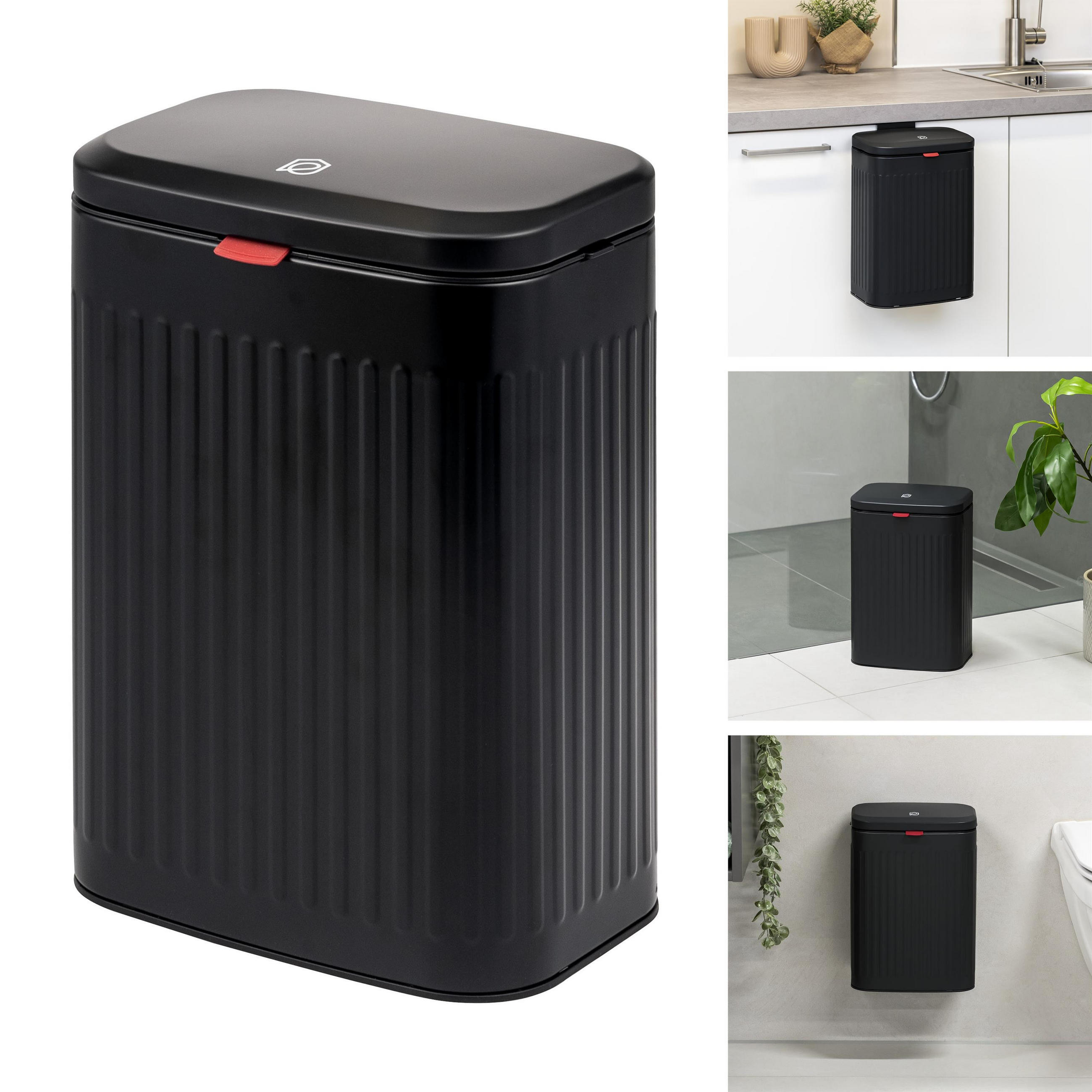 ABFALLEIMER Metall, 6 Liter schwarz - Schwarz, Metall (22.5/31/16.5cm) - eluno