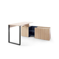 SCHREIBTISCH Sinus in Beige, Eiche & Marineblau mit integriertem Container - Braun, Holzwerkstoff (120/80/200cm)