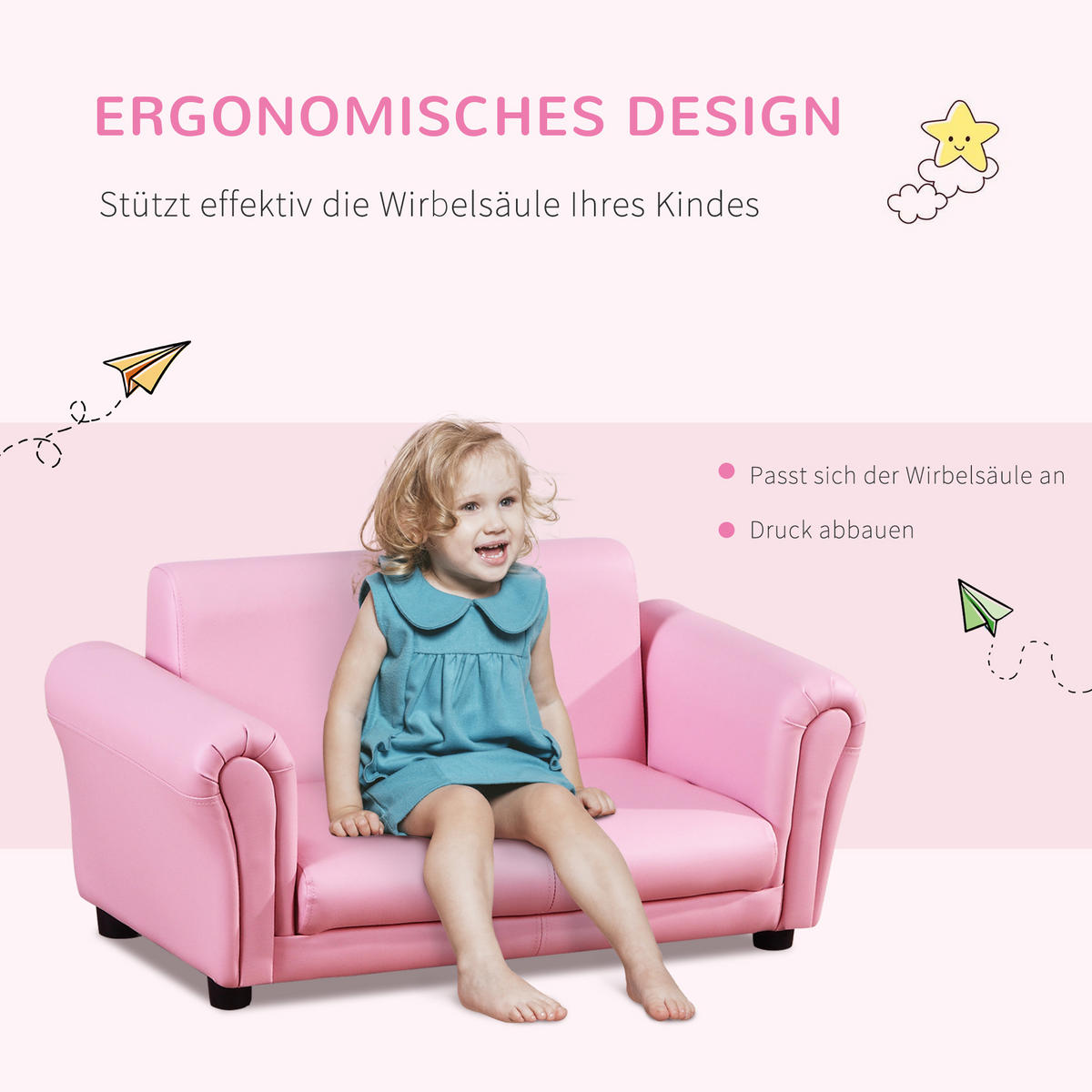 KINDERSESSEL, Rosa, Holz, PVC - Rosa, Holz (42/41/83cm) - HOMCOM