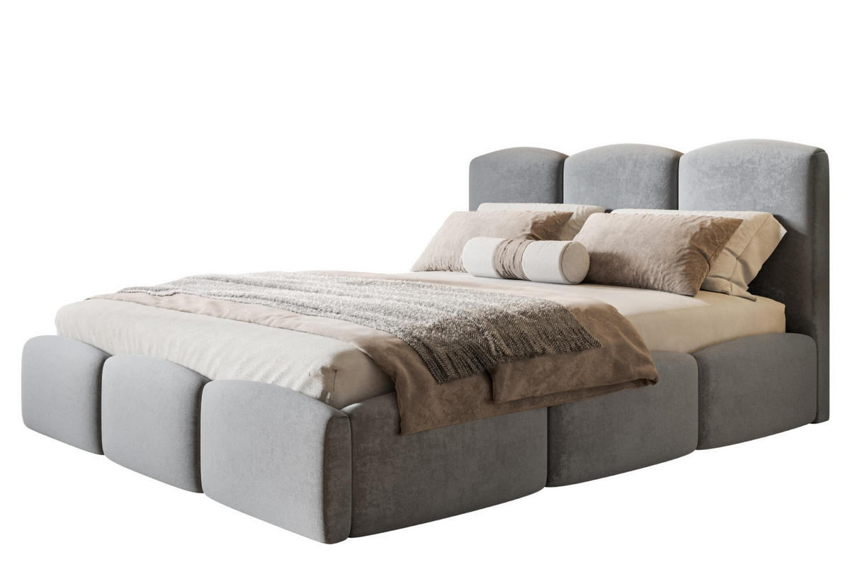 BETT 90x200 - Polsterbett mit Bettkasten und Holzrahmen - Modern Betten - Weicher Jasminstoff - Kollektion Zoya - Grau - Grau, Holz/Textil (90/200cm) - Alpi-Möbel