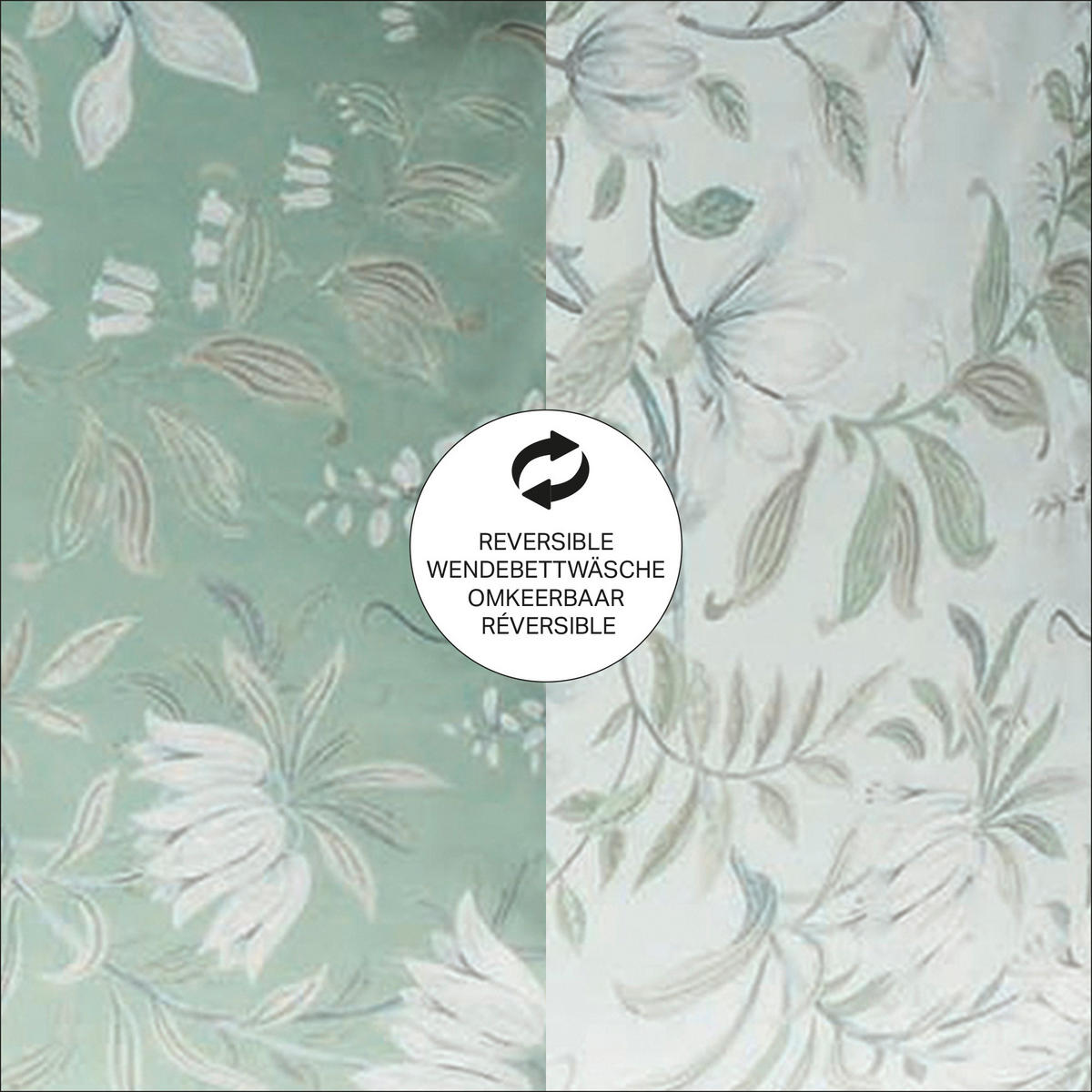 BETTWASCHE Parterre Blumen 3-Teilig 230x220cm - Grün, Textil (230/220cm) - LAURA ASHLEY
