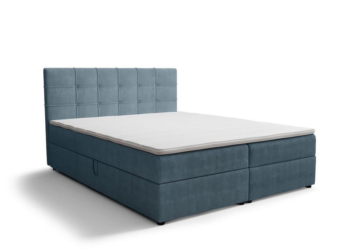 BOXBETT KIDA mit Matratze H3, Bonell und Topper 160x200 Curio 74 - Blau, Textil (160/200cm) - Bedante