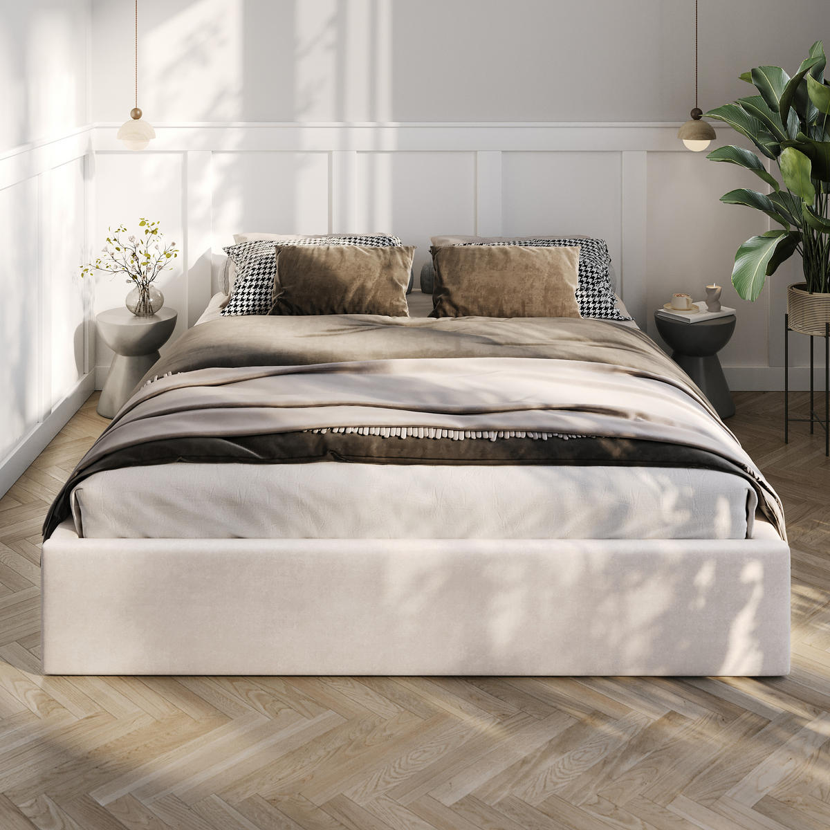 POLSTERBETT 160x200cm Bett mit Stauraum Lattenrost Creme - Creme, Holz/Holzwerkstoff (160/200cm) - Muralo