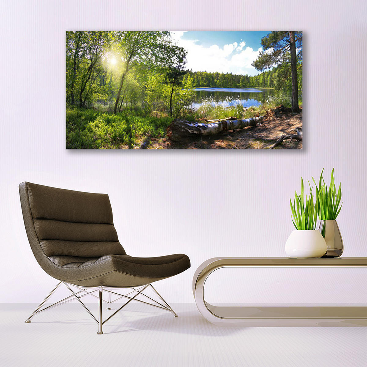 LEINWANDBILD 140x70 cm See im Wald - Blau/Hellblau, Textil (140/4cm) - TULUP