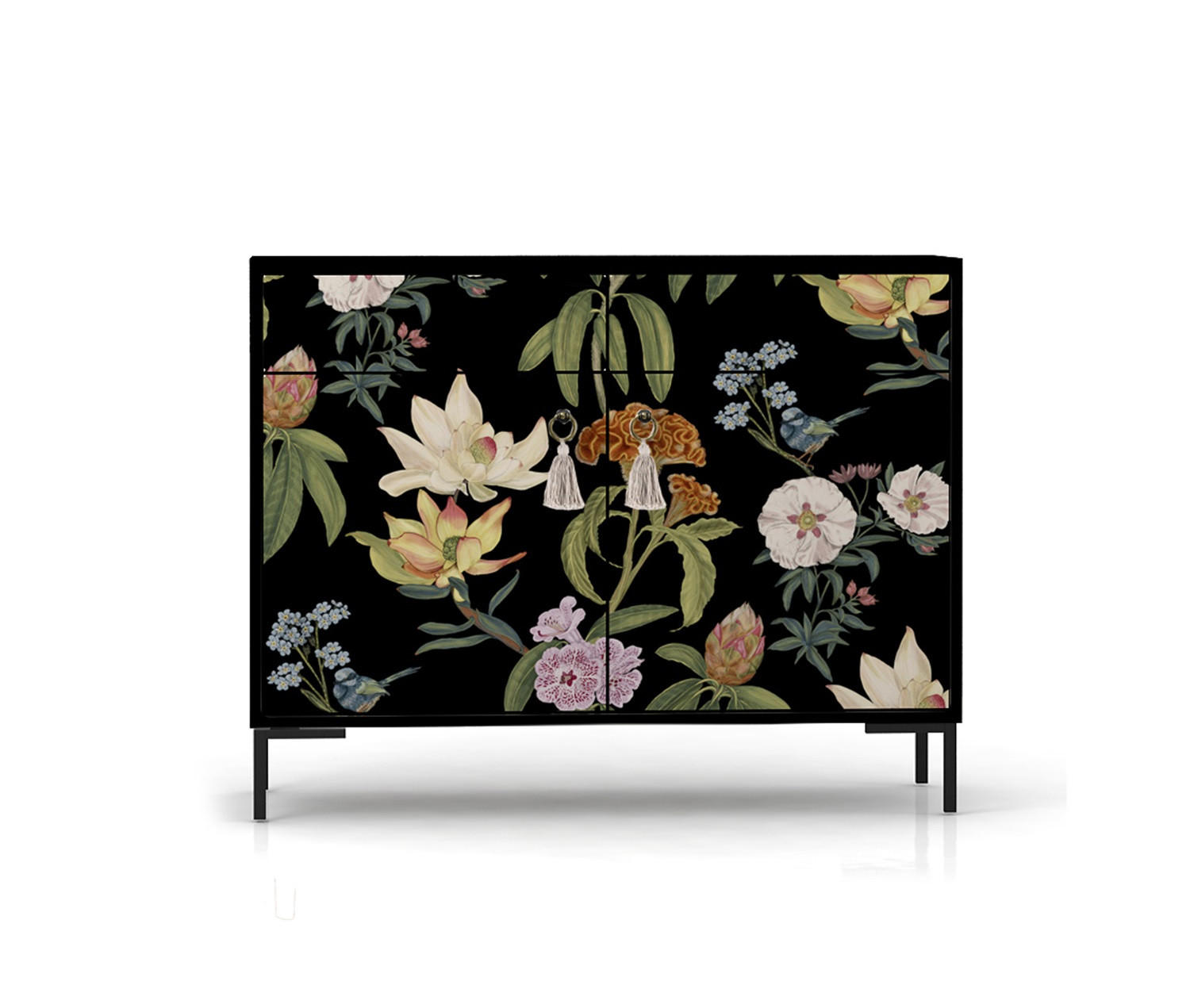 SIDEBOARD MDF 2 Türen und 2 Schubladen mit Blumendruckmuster ALISE JARA - Multicolor/Schwarz, Holzwerkstoff (45/84/90cm) - RNT By Really Nice Things