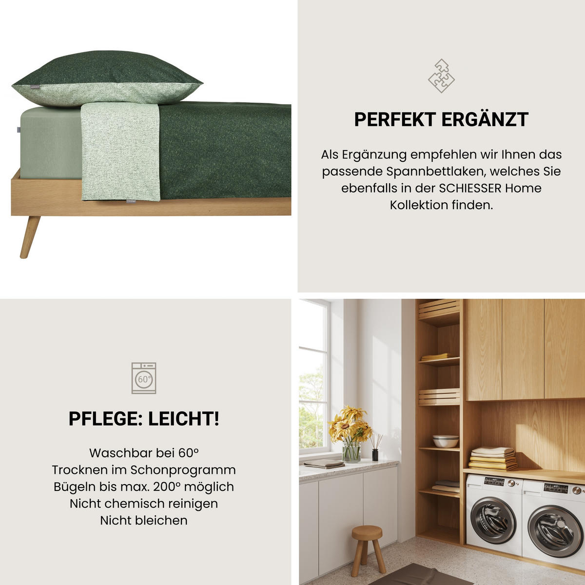 BETTWÄSCHESET Vinnie - Renforcé - 2-teilig - 135 x 200 cm - Grün - Grün, Textil (135/200cm) - SCHIESSER