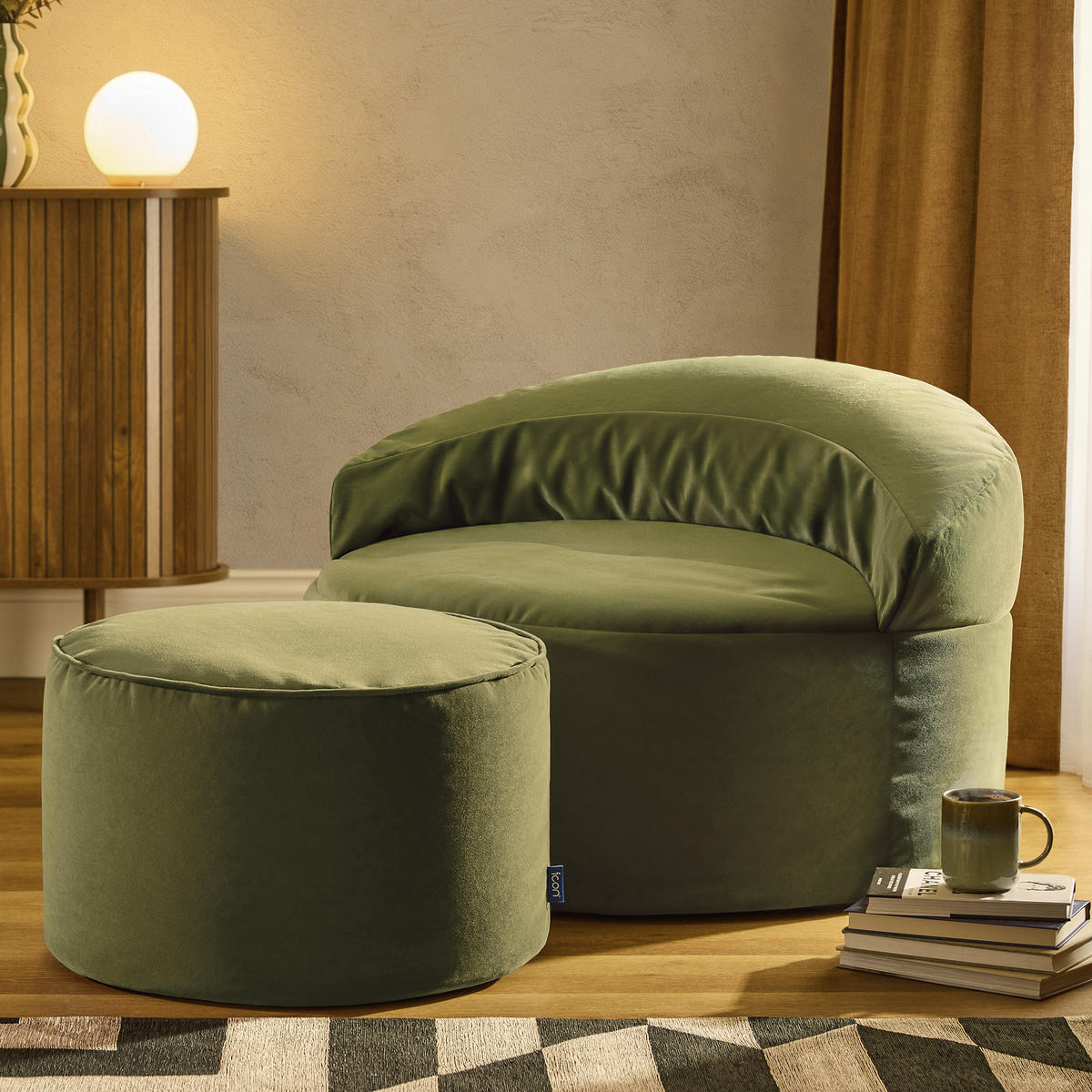 SITZSACK mit rundem Hocker Orb - Olivgrün, Textil (86/61/86cm) - icon