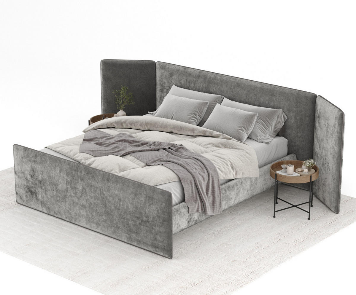 POLSTERBETT Tokyo Grau 200/200 cm - Naturfarben/Grau, Holz/Holzwerkstoff (200/200cm) - Maison de Reve