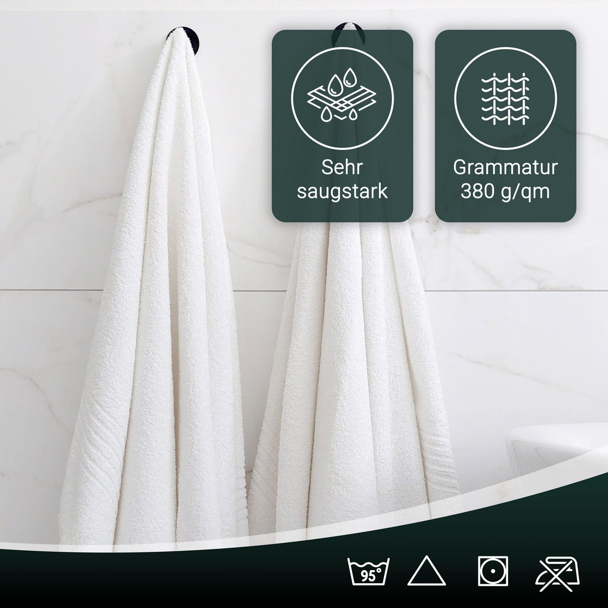 BADETUCH, 5er-Set, 100x150 cm, 100% Baumwolle, Weiß - Weiß, Textil (100/150cm) - Zollner