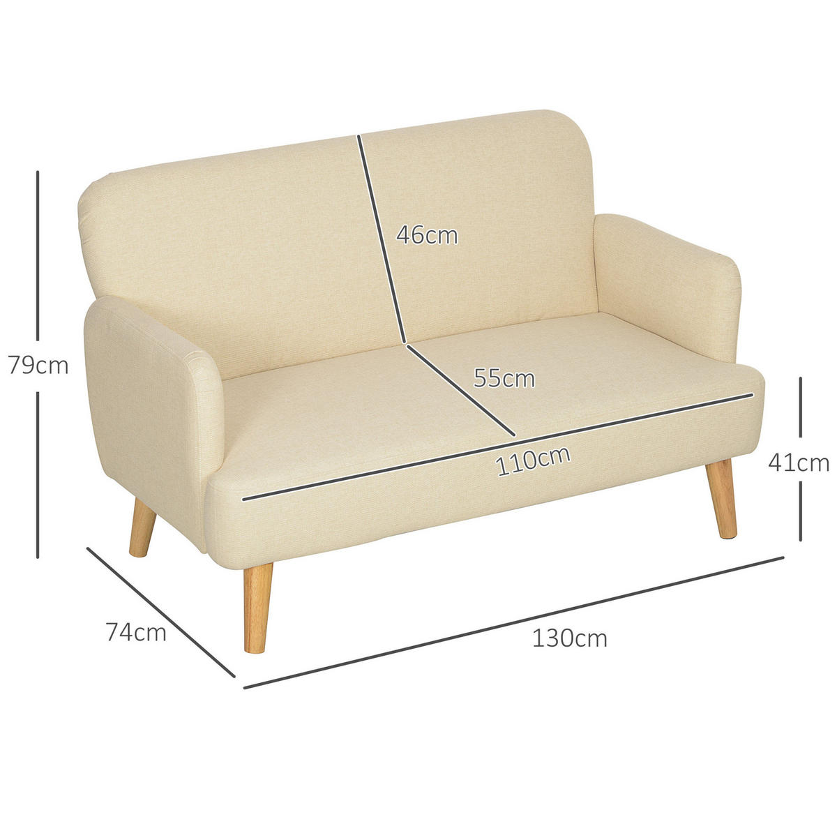 2-SITZER Sofa Samt 130/74/79 cm Creme - Creme, Textil (74/79/130cm) - Redom