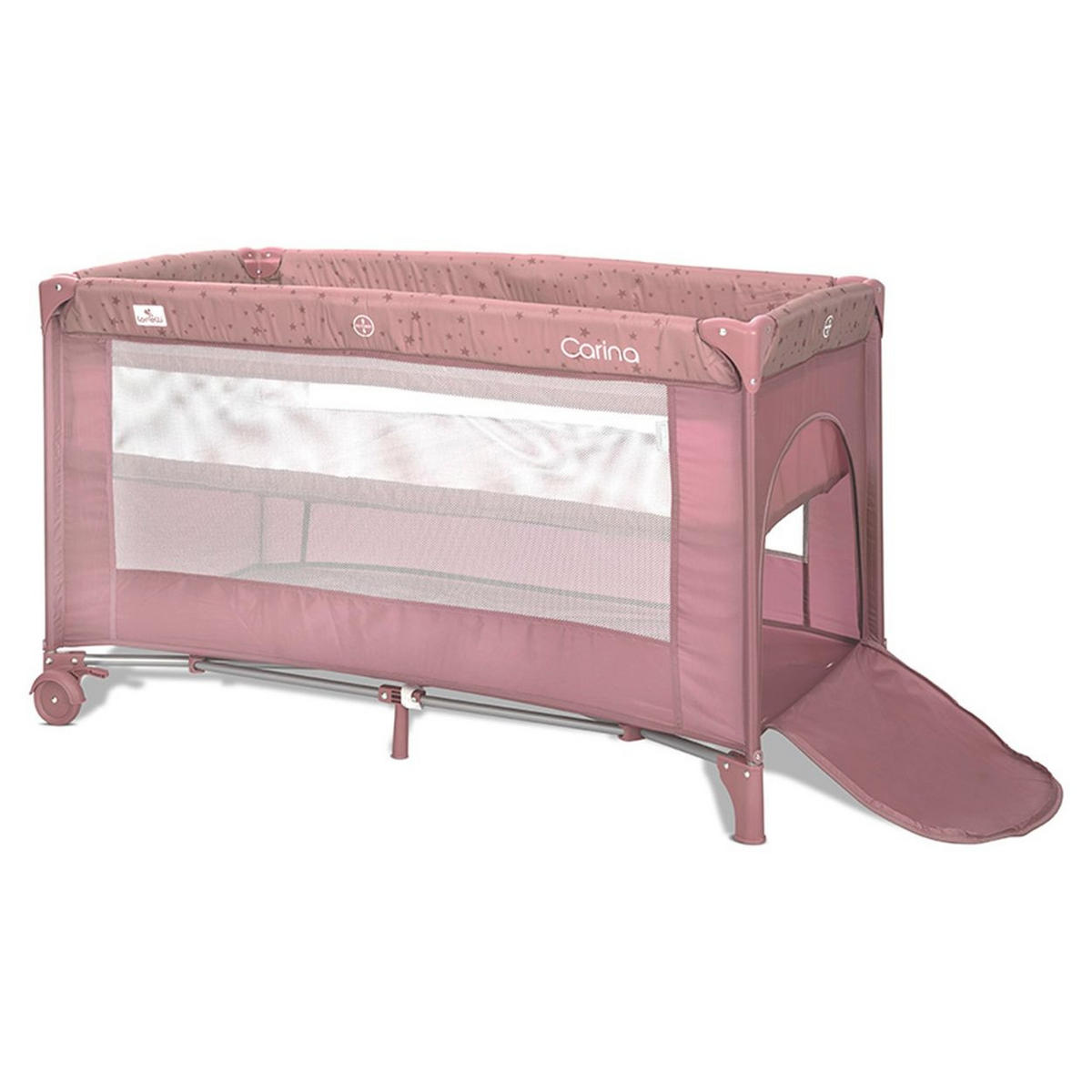 REISEBETT Carina 2 Ebenen pink Matratze Tragetasche faltbar Räder mit Bremse - Pink, Kunststoff (67/125cm) - Lorelli