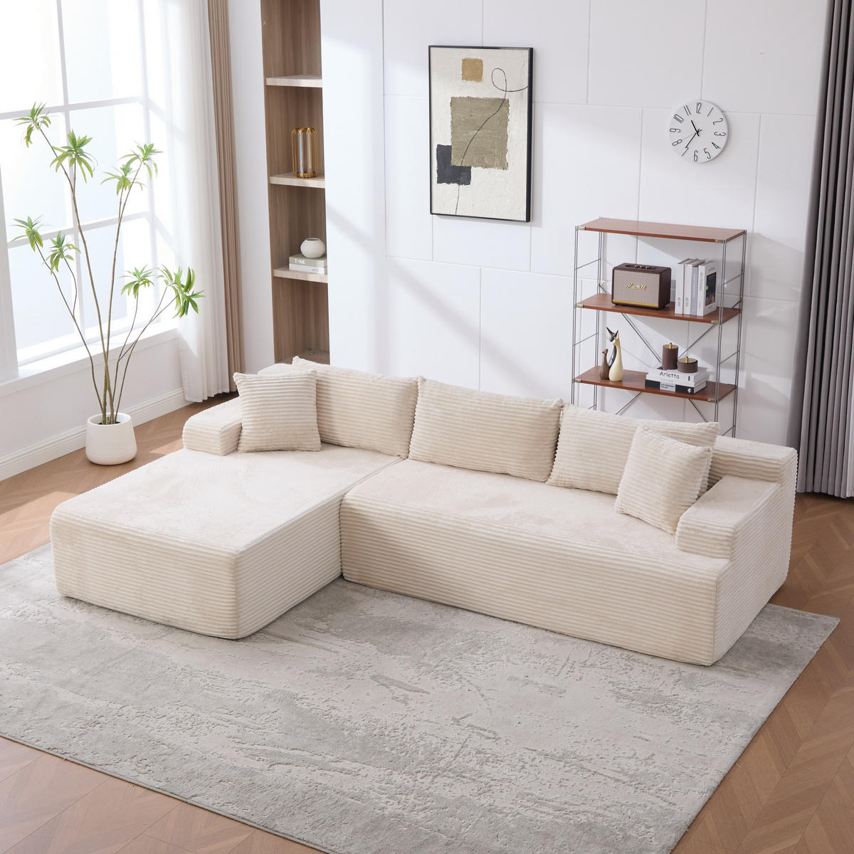 ECKSOFA 272/174/74.5 cm Elfenbein mit 30D hochelastischem Schaumstoff und rutschfestem Boden - Ecru, Textil (174/74.5/272cm) - Oxeza