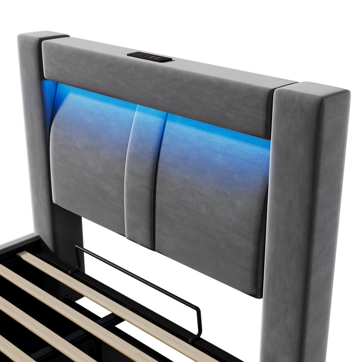 STAURAUMBETT 90/200 cm DE-00324, in Grau, LED - Grau, Metall (90/200cm) - ComfortXL